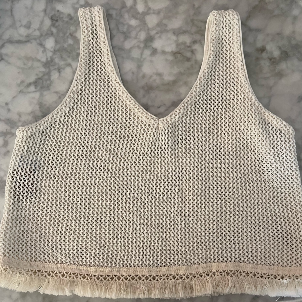 1990s Vintage Raw Cotton Fringe Beach Tank